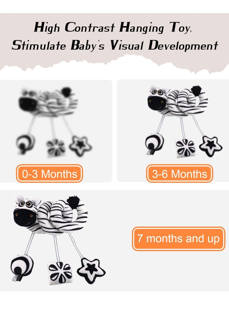High Contrast Baby Toys for Newborn, Black and White Hanging Toy Car seat Crib Move, Animal Circle Plush Stroller Toy, Squeak Travel Activity Wind Chimes 0-6 Months  - Image 3