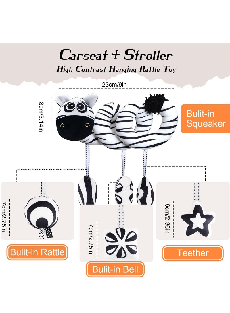High Contrast Baby Toys for Newborn, Black and White Hanging Toy Car seat Crib Move, Animal Circle Plush Stroller Toy, Squeak Travel Activity Wind Chimes 0-6 Months  - Image 4