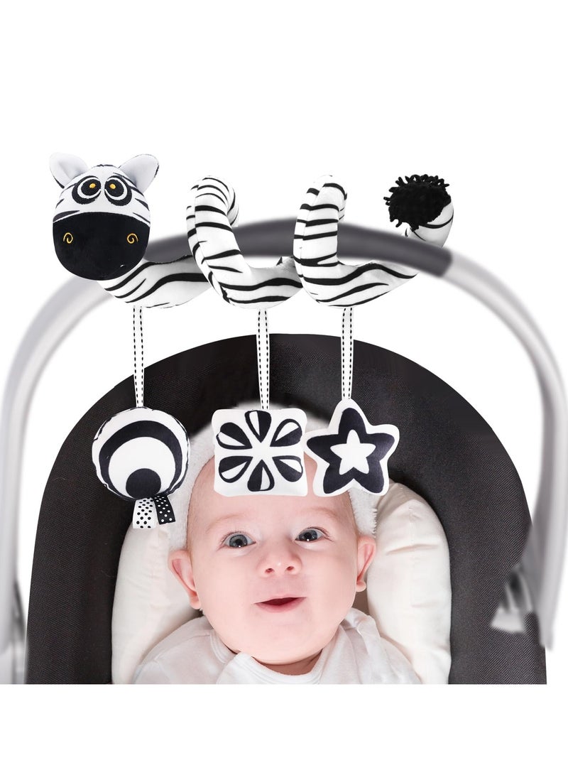 High Contrast Baby Toys for Newborn, Black and White Hanging Toy Car seat Crib Move, Animal Circle Plush Stroller Toy, Squeak Travel Activity Wind Chimes 0-6 Months  - Image 1