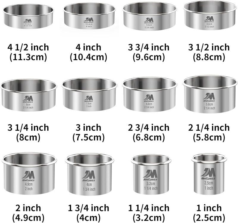 M JINGMEI Round Cookie Biscuit Cutter Set 12 Pieces Graduated Circle Pastry Cutters 18/8 Stainless Steel Cookie Cutters1inch - 4 1/2inch Donut Cutter Ring Molds GIFT Package - Image 3
