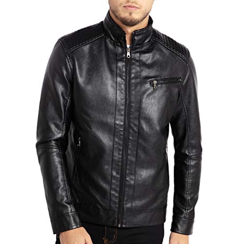 WULFUL Men's Stand Collar Leather Jacket Motorcycle Lightweight Faux Leather Outwear - Image 2