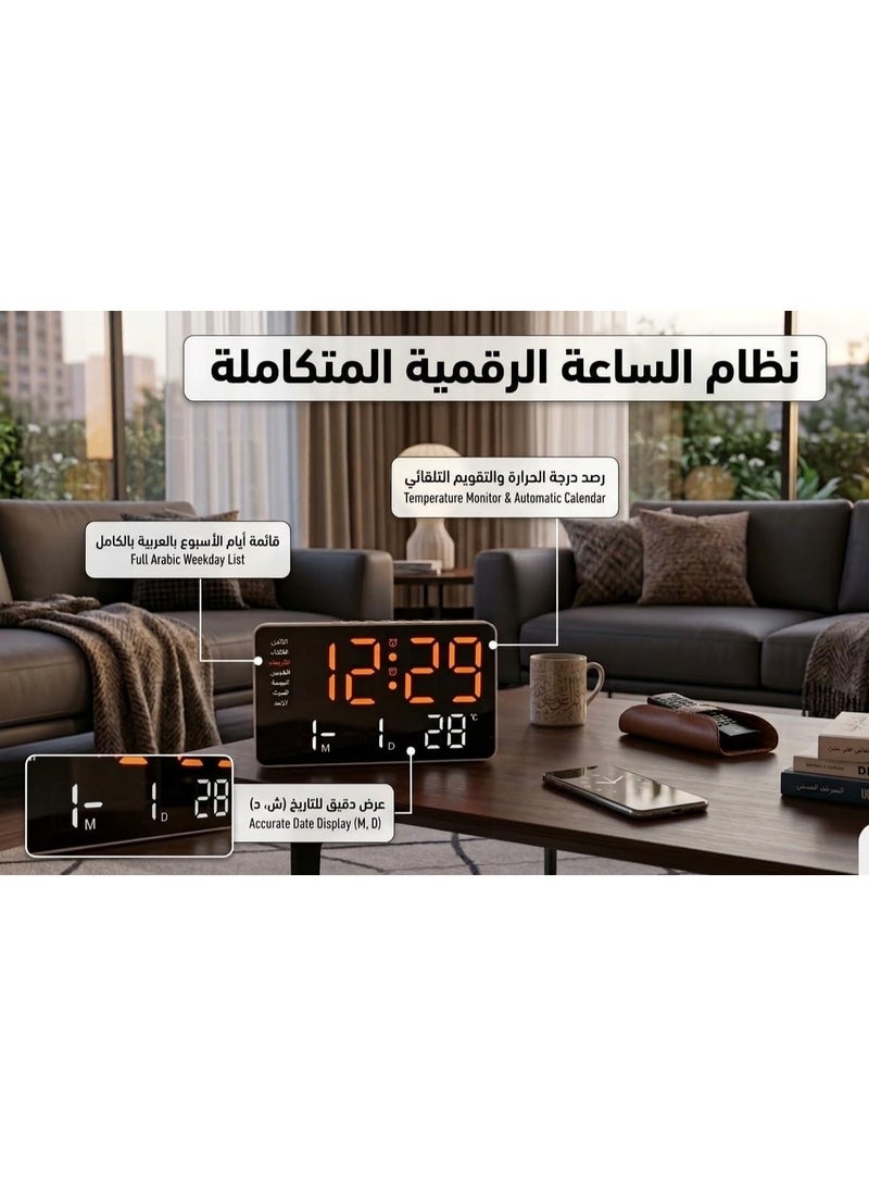 ساعة حائط ومكتب رقمية LED كبيرة بأسقام مضيئة - تعرض الوقت، التاريخ ، ودرجة الحرارة - مزودة بمنبه مزدوج - تصميم عصري للمنزل والمكتب - Image 2