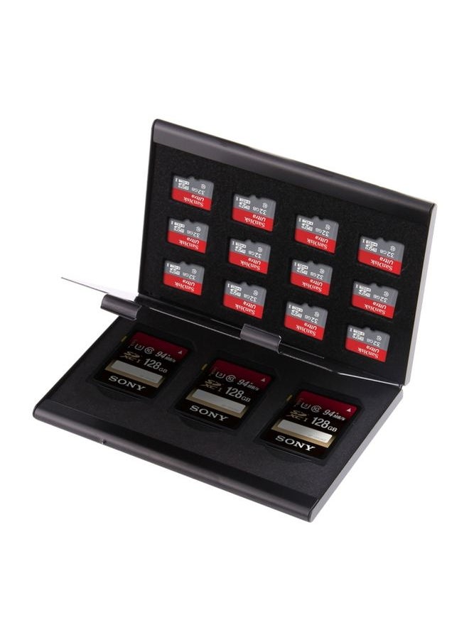BURAQ 15 in 1 Memory Card Aluminum Alloy Protective Case Box for 3 SD + 12 TF Cards(Black)  - Image 1