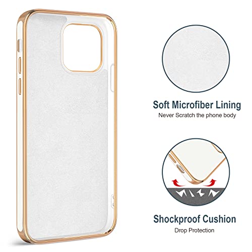 Hython for iPhone 14 Pro Max Case with Ring Stand [360° Rotatable Ring Holder Magnetic Kickstand] [Support Car Mount] Plated Gold Edge Slim Soft TPU Luxury Protective Phone Case Cover, White - Image 3