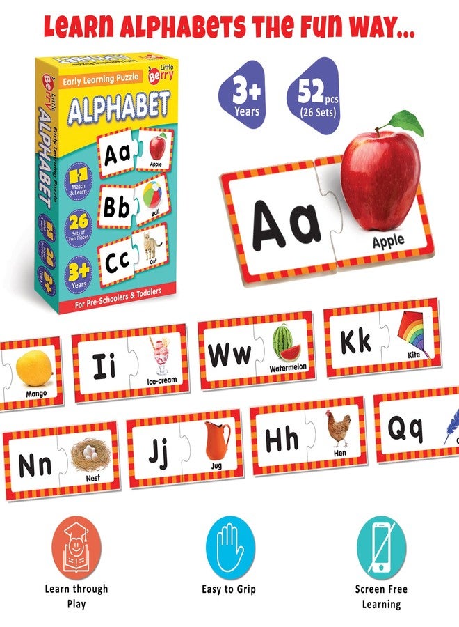Little Berry Alphabet Early Learning Puzzle for Kids | 52 Thick Puzzle Pcs, 26 Self-Correcting 2-Pc Jigsaw Puzzles | 4 in 1 Educational Game for Toddlers, Ages 3+ | Gifting, Preschool & Montessori Toy - Image 3