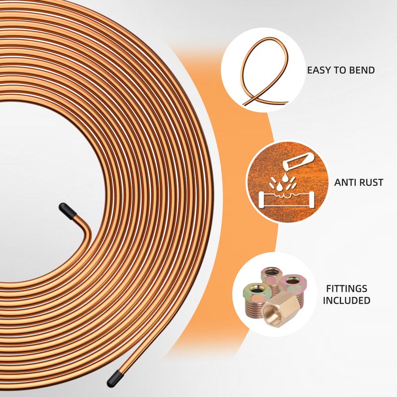 Ailbiuko 2 Sets 25 FT 3/16" 1/4" Brake Line Tubing Assortment Kit with 60 Pcs Brake Line Fittings(3/8 Inch-24 Threads,7/16 Inch-24 Thread Nuts and Unions,1/2 Inch-20 Thread,9/16 Inch-18 Thread Nut) - Image 3