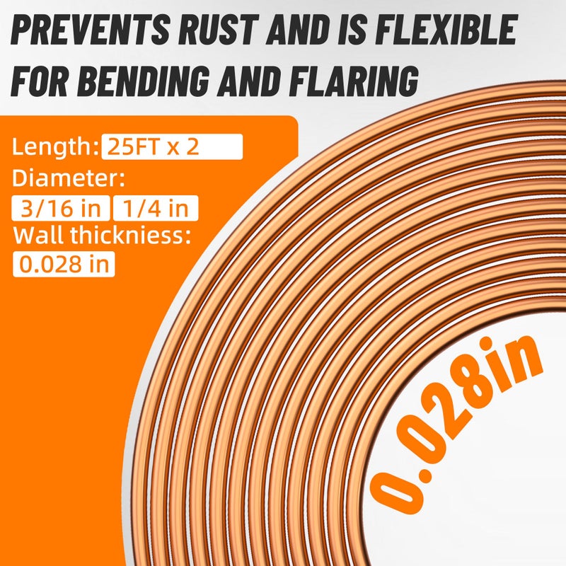 Ailbiuko 2 Sets 25 FT 3/16" 1/4" Brake Line Tubing Assortment Kit with 60 Pcs Brake Line Fittings(3/8 Inch-24 Threads,7/16 Inch-24 Thread Nuts and Unions,1/2 Inch-20 Thread,9/16 Inch-18 Thread Nut) - Image 4