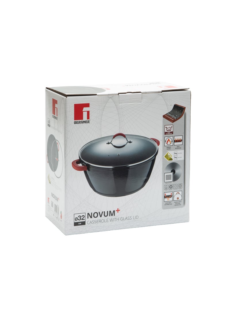 BERGNER NOVUM+ CASSEROLE WITH LID 32X14.5CM, ALUMINUM, INDUCTION BOTTOM, MARBLE+ NON-STICK COATING, SHINY BLACK COLOR  - Image 3