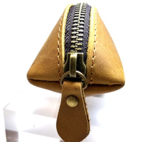 Craoopii Leather Pen Case Pencil Bag Pouch With Zipper Pen Holders Handmade Genuine Leather For Men Women Businessmen And Artists Home Work Office (Brownish yellow) - Image 3
