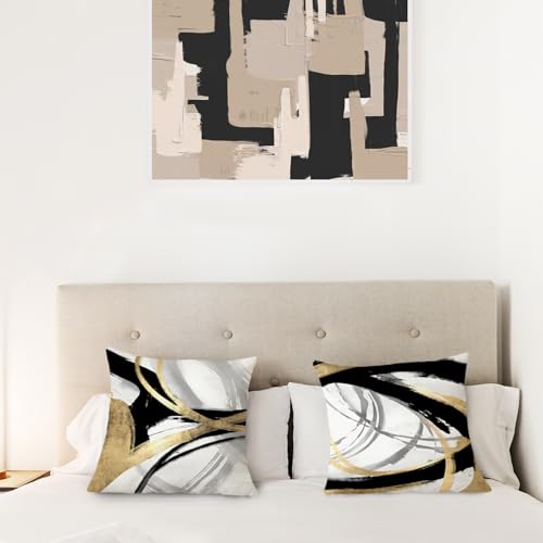 Supwhd Black White and Gold Pillow Covers, Abstract Black and Gold Pillow Covers 18x18 Set of 2, Modern Boho Home Decor, Black and Gold Decorative Throw Pillows Cover for Couch Living Room Bedroom - Image 4