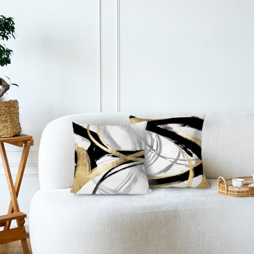 Supwhd Black White and Gold Pillow Covers, Abstract Black and Gold Pillow Covers 18x18 Set of 2, Modern Boho Home Decor, Black and Gold Decorative Throw Pillows Cover for Couch Living Room Bedroom - Image 3