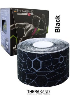 TheraBand Kinesiology Tape Waterproof Physio Tape for Pain Relief Muscle and Joint Support, Standard Roll with Xact Stretch Application Indicators (Black)  - Image 1