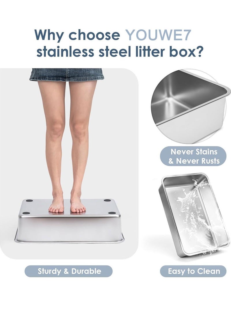 YOUWE7 - Extra Large Stainless Steel Cat Litter Box with High Wall Enclosed XL Cat Litter Box for Big & Multiple Cats Steel Litter Box with Lid, Easy Clean, Anti-Leakage, Non-Sticky - Image 1