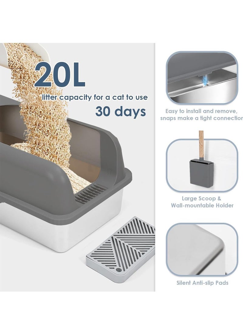 YOUWE7 - Extra Large Stainless Steel Cat Litter Box with High Wall Enclosed XL Cat Litter Box for Big & Multiple Cats Steel Litter Box with Lid, Easy Clean, Anti-Leakage, Non-Sticky - Image 1