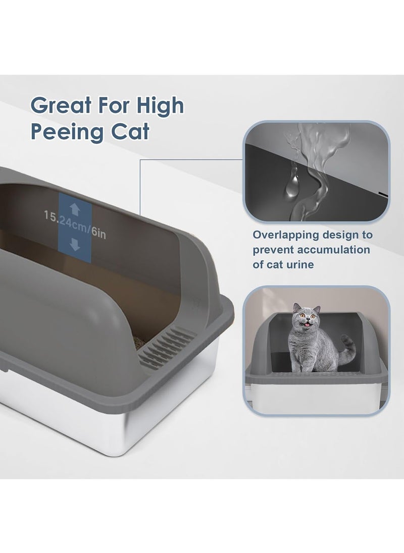 YOUWE7 - Extra Large Stainless Steel Cat Litter Box with High Wall Enclosed XL Cat Litter Box for Big & Multiple Cats Steel Litter Box with Lid, Easy Clean, Anti-Leakage, Non-Sticky - Image 1