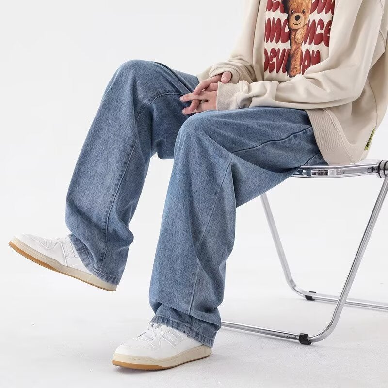 جينز عتيق للرجال صيف 2025 جديد علامة تجارية عصرية فضفاضة مستقيمة للرجال سراويل واسعة الساق كاجوال - Image 4