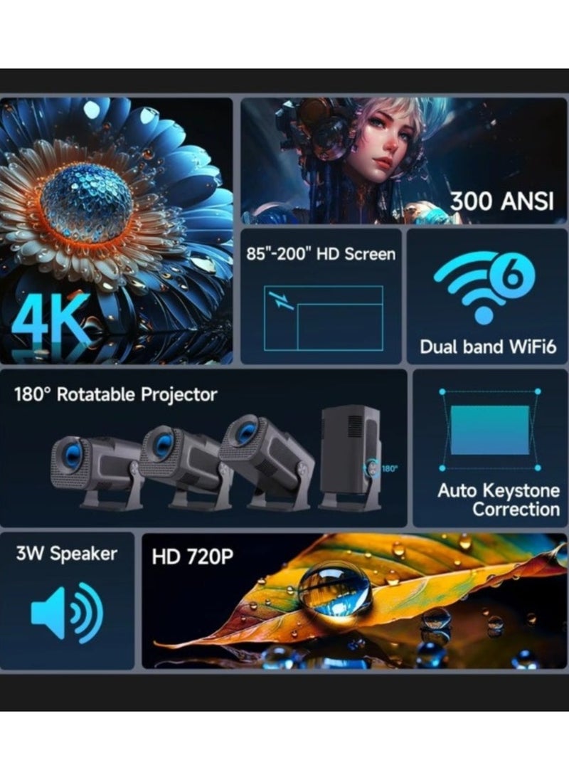 ماركة غير محددة - إصدار جديد مطور من جهاز عرض محمول ذكي بتقنية 5G بدقة عالية 1080 بكسل - يدعم WiFi6 BT 5.0 بدقة 4K ونظام Android 11 - يدعم 150 بوصة - تصحيح الانحراف التلقائي - جهاز عرض سينمائي منزلي صغير - متوافق مع أجهزة التحكم في الألعاب Android/iOS/TV Box/HDMI/USB/PS4/PS5/iPhone/Samsung/Huawei/Xiaomi - Image 1