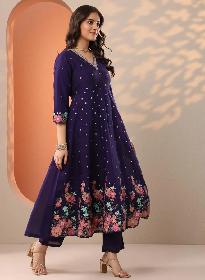 Libas Printed Silk Blend Anarkali Kurta, Trousers And Dupatta Set