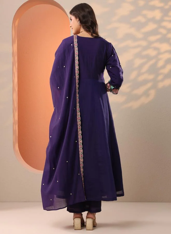 Libas Printed Silk Blend Anarkali Kurta, Trousers And Dupatta Set
