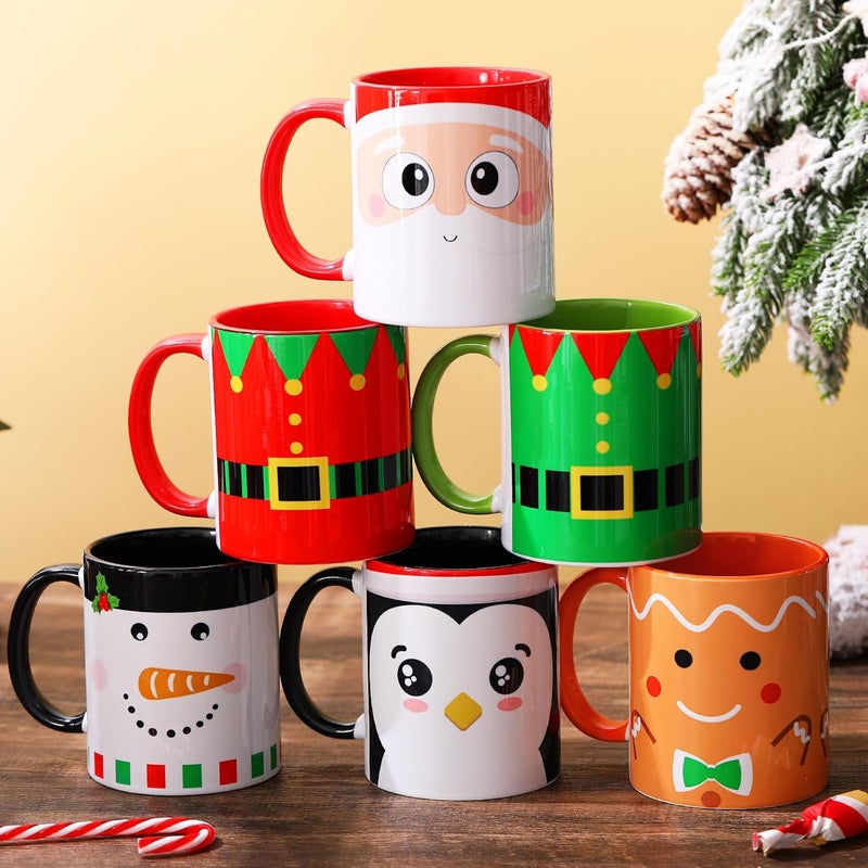 Sliner 11 oz Christmas Coffee Mug Set in 6 Funny Christmas Themed Designs Novelty Holiday Party Cups for Table Decorations Xmas White Elephant Gifts for Women Men Christmas Gift Christmas - Image 1