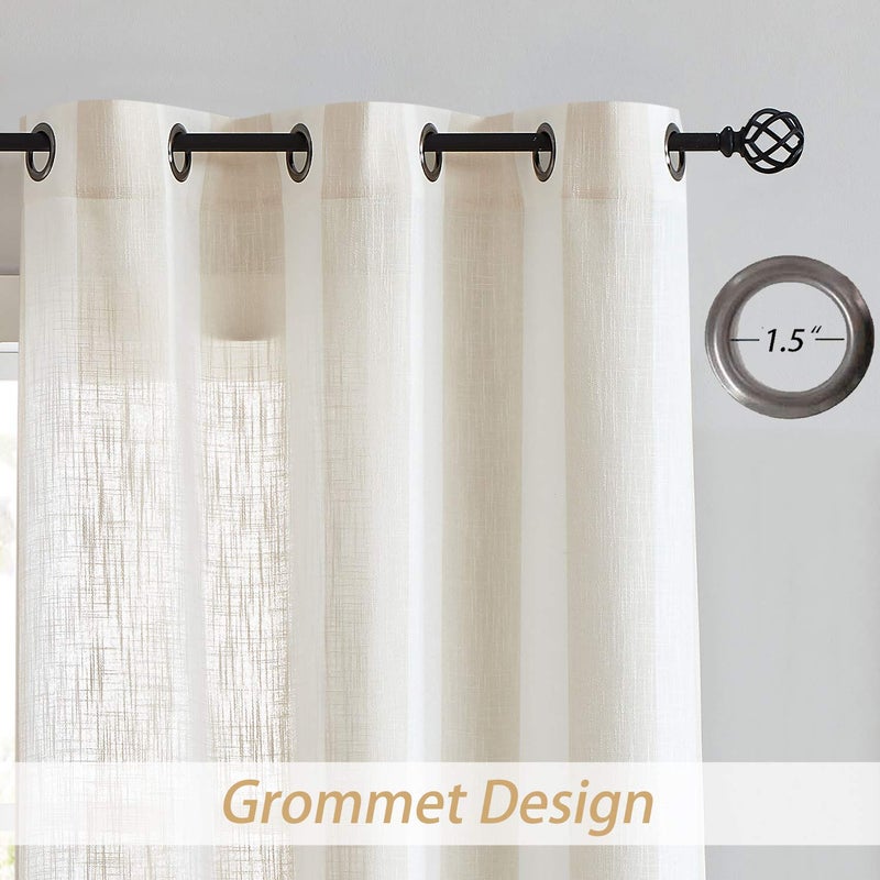 Central Park Beige White Stripe Farmhouse Curtains Semi-Sheer Rayon Blend Heavy Linen Texture Window Curtain Panel 6 Grommets Treatment for Living Room/Bedroom  Set of 2  44"" x 84"" Each - Image 4