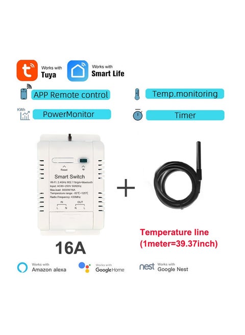WIFI Temperature Controller Sensor Module, Tuya app Wireless Remote 16A Smart Switch with Energy Consumption Monitoring,work with Alexa Google