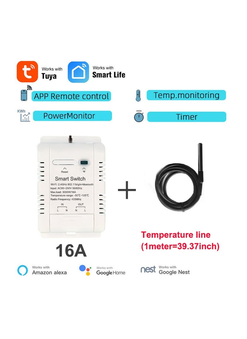 WIFI Temperature Controller Sensor Module, Tuya app Wireless Remote 16A Smart Switch with Energy Consumption Monitoring,work with Alexa Google  - Image 1