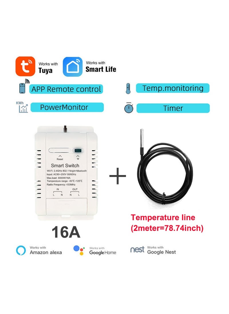 WIFI Temperature Controller Sensor Module, Tuya app Wireless Remote 16A Smart Switch with Energy Consumption Monitoring,work with Alexa Google  - Image 2