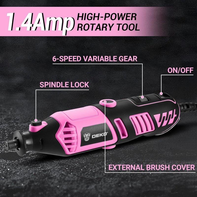DEKOPRO Rotary Tool Kit: Power Hand Rotary Tools Mini for Wood/Metal, Electric Grinder Drill Machine Set with Flex Shaft for Carving, Cutting, Sanding, Grinding, Polishing, Engraving Pink - Image 3