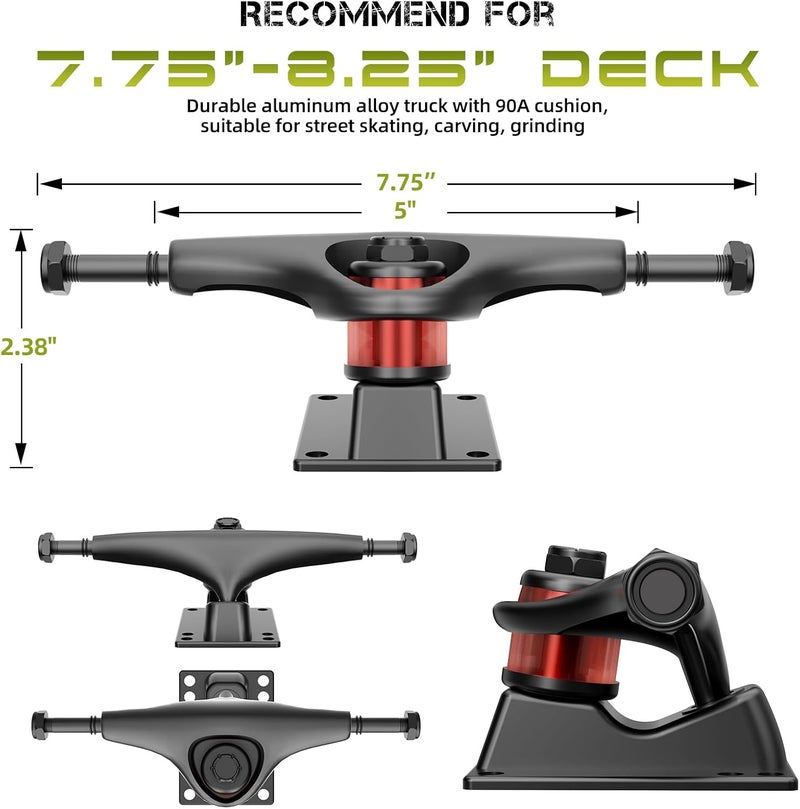 Jizmo Skateboard Trucks, Fits 7.75-8" Deck, Skateboard Wheels 52mm, Skateboard Bearings ABEC-9, Skateboard Pads, Skateboard Hardware Tool Combo Starter Set - Image 2