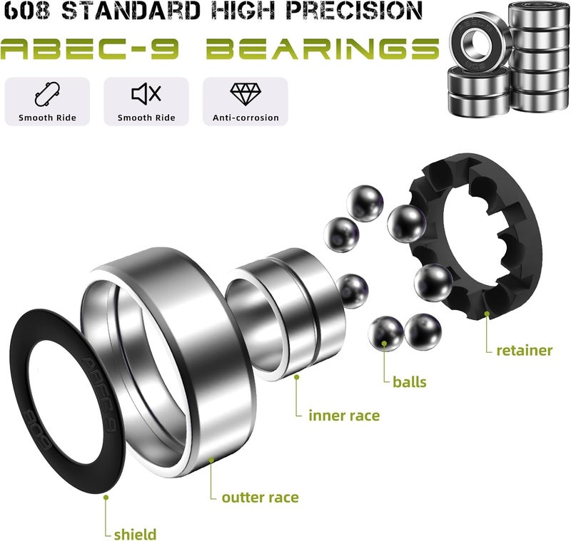 Jizmo Skateboard Trucks, Fits 7.75-8" Deck, Skateboard Wheels 52mm, Skateboard Bearings ABEC-9, Skateboard Pads, Skateboard Hardware Tool Combo Starter Set - Image 3
