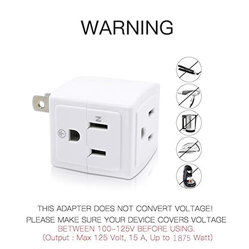 SYCON Adapter Outlet Extender, 2-Prong to 3-Prong Mini Wall Plug, Multi Outlet Splitter with 3 Outlets - Image 5
