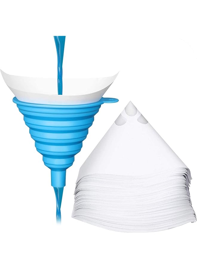 KASTWAVE 100 Packs Paint Strainers Cone Paint Filter With 190 Μm Filter Tips And 1 Pack Silicone Funnel, Cone Shaped Nylon Mesh Funnel For Automotive, Spray Guns, House - Image 1
