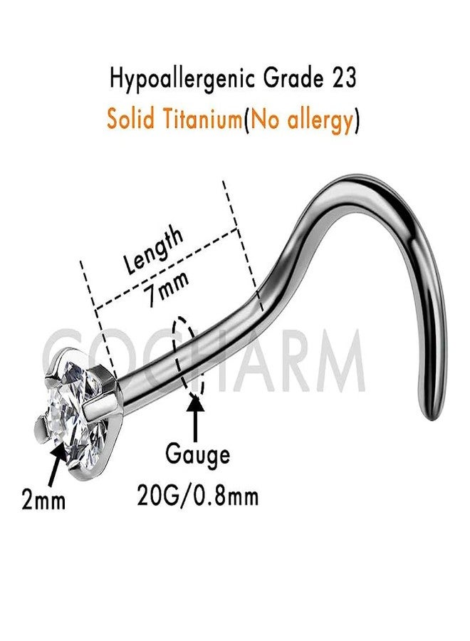 COCHARM G23 Titanium Nose Stud 20g Nose Screw Nose Rings 2mm Diamond Clear CZ Nose Stud Nose Rings 20 Gauge Nose Piercing Jewelry 20g Nose Corkscrew Stud - Image 3