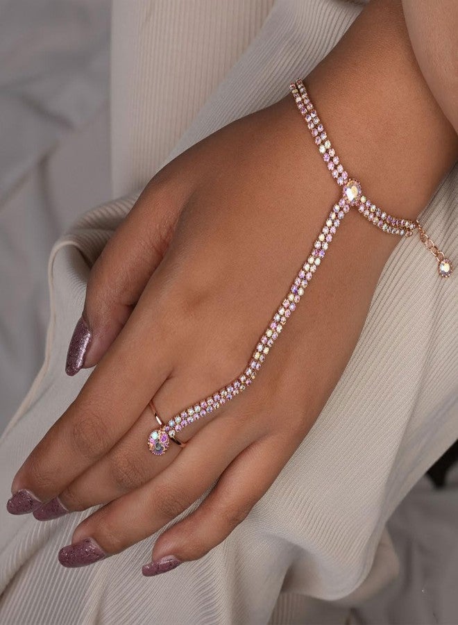 THANUS CRAFT Thanu's Craft Rose Gold Ring Bracelet Diamond Stone HathPhool Slave Chain Hand Harness Thong Hath Finger Panja For Women and Girls - Image 5