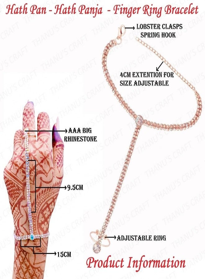 THANUS CRAFT Thanu's Craft Rose Gold Ring Bracelet Diamond Stone HathPhool Slave Chain Hand Harness Thong Hath Finger Panja For Women and Girls - Image 3