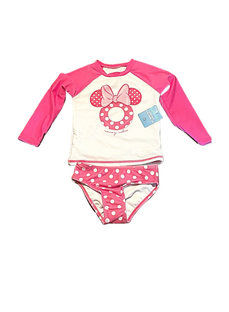 ديزني جونيور طقم ملابس سباحة ميني ماوس للأطفال مكون من قطعتين 3T بعامل حماية من الأشعة فوق البنفسجية 50+ بدلة سباحة للأطفال باللون الوردي - Image 2