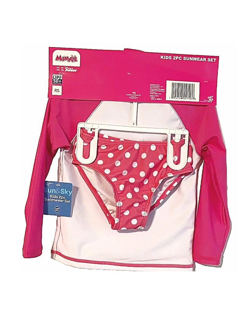 ديزني جونيور طقم ملابس سباحة ميني ماوس للأطفال مكون من قطعتين 3T بعامل حماية من الأشعة فوق البنفسجية 50+ بدلة سباحة للأطفال باللون الوردي - Image 4