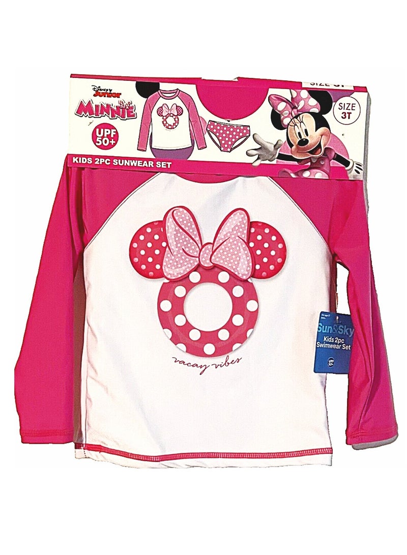 ديزني جونيور طقم ملابس سباحة ميني ماوس للأطفال مكون من قطعتين 3T بعامل حماية من الأشعة فوق البنفسجية 50+ بدلة سباحة للأطفال باللون الوردي - Image 5