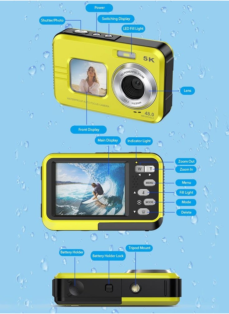 Generic 4K Underwater Camera 11FT Waterproof Camera with 64GB Card 48MP Autofocus Dual-Screen Selfie Underwater Camera (Black)  - Image 2
