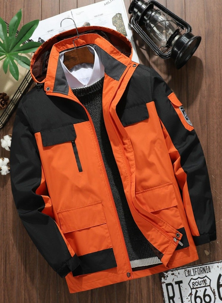 Loquat Men's Lightweight Windbreaker Rain Jacket Raincoat with Hood for Hiking Fishing Activewear Orange/Black