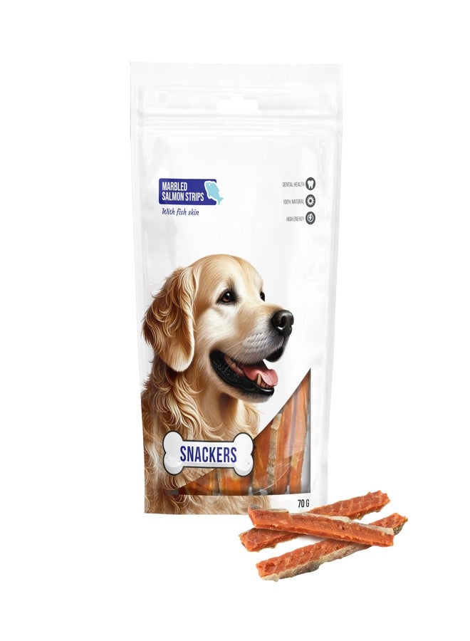 Snackers Marbled Salmon Strips with Fish Skin Dog Treats 70g Pack | Soft & Tasty Training Snacks | High Protein Healthy Chews for Puppies & Adult Dogs - Image 2
