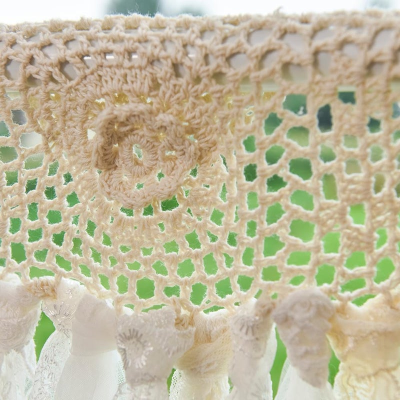 YJ YANJUN Boho Valances for Windows Handmade Cotton Crochet Lace Valance for Living Room Hollow Cafe Curtains 16 Inch Long Macrame Kitchen Curtain Wall Decor, 16" L x 40" W Ivory & Beige - Image 4