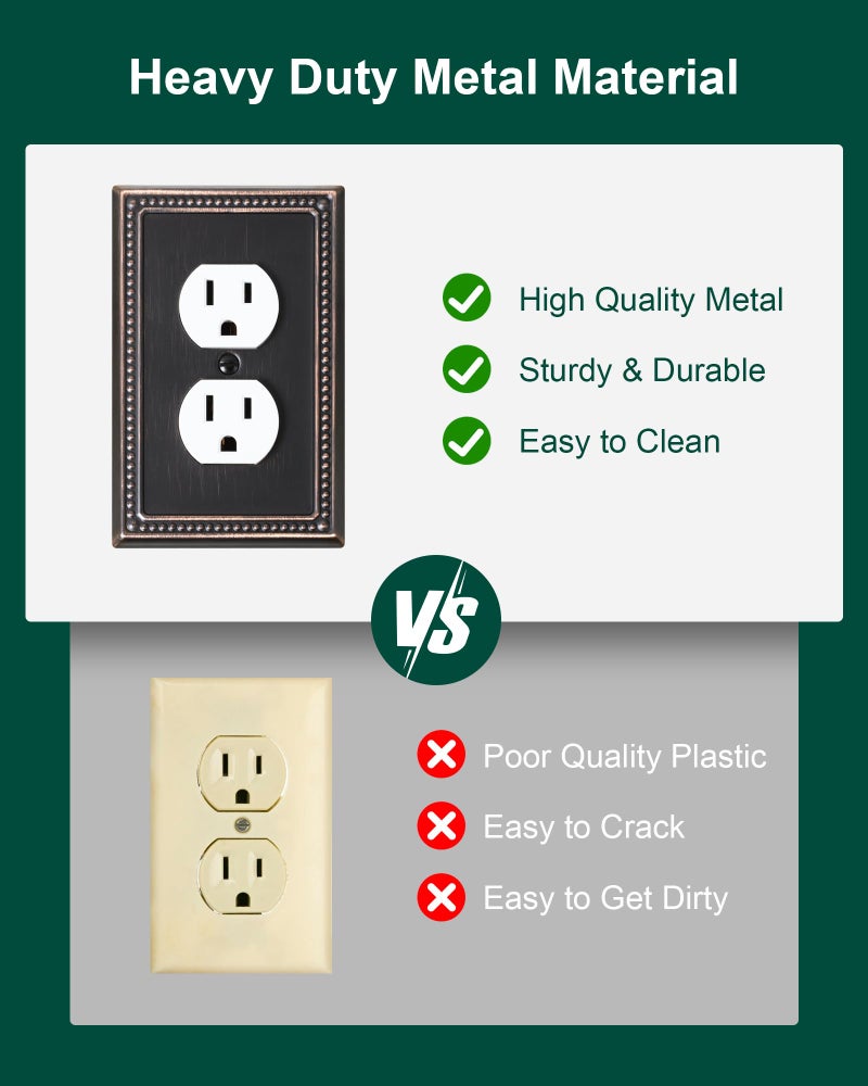 TREEWELL 6-Pack Duplex Outlet Cover Plate, Aged Bronze Metal Wall Plates for Electrical Outlets, 1 Gang Receptacle Light Switch Cover, Pearls Decorative Switch Plates and Outlet Covers - Image 4