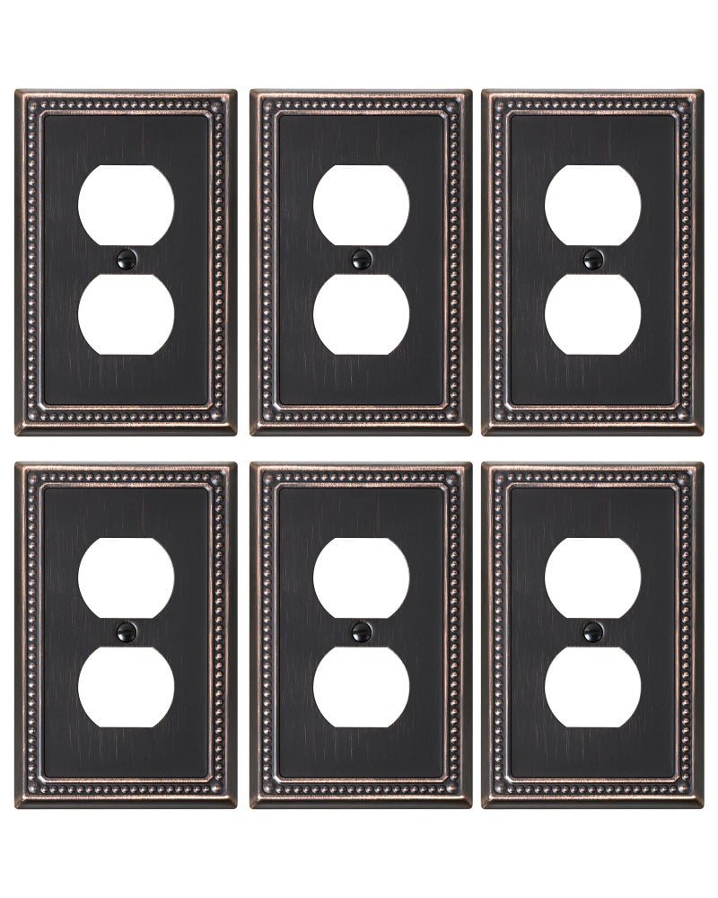 TREEWELL 6-Pack Duplex Outlet Cover Plate, Aged Bronze Metal Wall Plates for Electrical Outlets, 1 Gang Receptacle Light Switch Cover, Pearls Decorative Switch Plates and Outlet Covers - Image 1