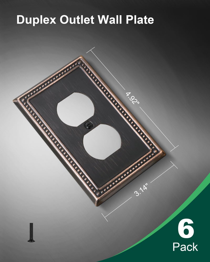TREEWELL 6-Pack Duplex Outlet Cover Plate, Aged Bronze Metal Wall Plates for Electrical Outlets, 1 Gang Receptacle Light Switch Cover, Pearls Decorative Switch Plates and Outlet Covers - Image 2