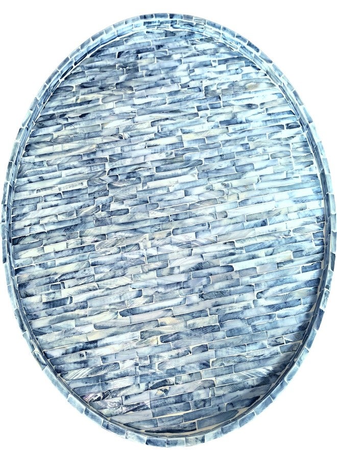 i-lan Mother of Pearl Lazy Susan Turntable Blue Brick Pattern 17 Inch,Large Decorative Round Rotating Tray for Dining Table,Cabinet,Countertop,Kitchen and Tabletop or holiday gift. - Image 1