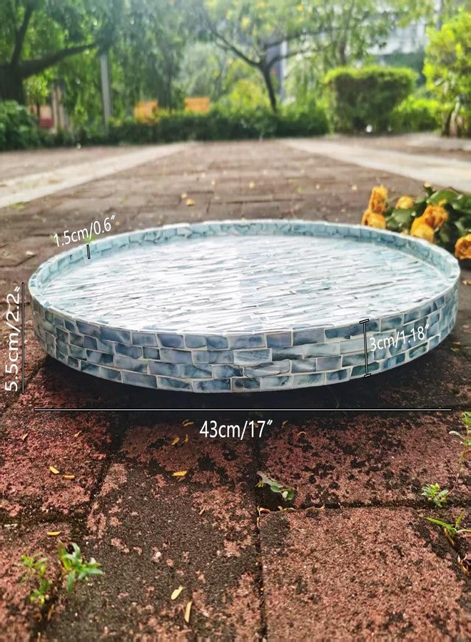 i-lan Mother of Pearl Lazy Susan Turntable Blue Brick Pattern 17 Inch,Large Decorative Round Rotating Tray for Dining Table,Cabinet,Countertop,Kitchen and Tabletop or holiday gift. - Image 3