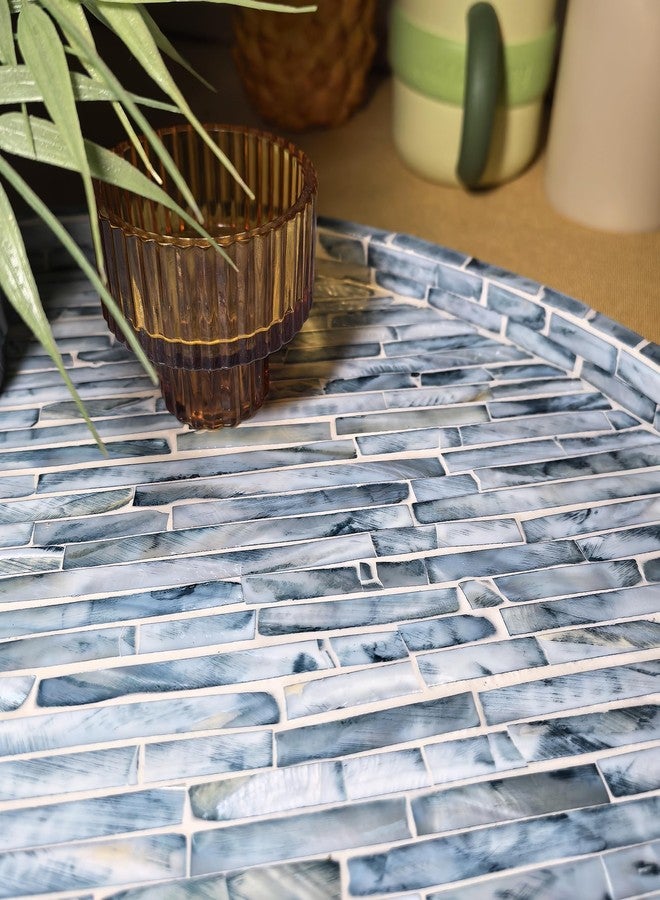 i-lan Mother of Pearl Lazy Susan Turntable Blue Brick Pattern 17 Inch,Large Decorative Round Rotating Tray for Dining Table,Cabinet,Countertop,Kitchen and Tabletop or holiday gift. - Image 4