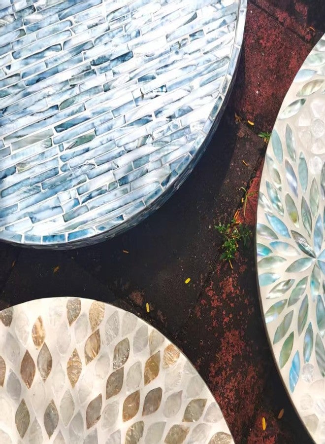 i-lan Mother of Pearl Lazy Susan Turntable Blue Brick Pattern 17 Inch,Large Decorative Round Rotating Tray for Dining Table,Cabinet,Countertop,Kitchen and Tabletop or holiday gift. - Image 5